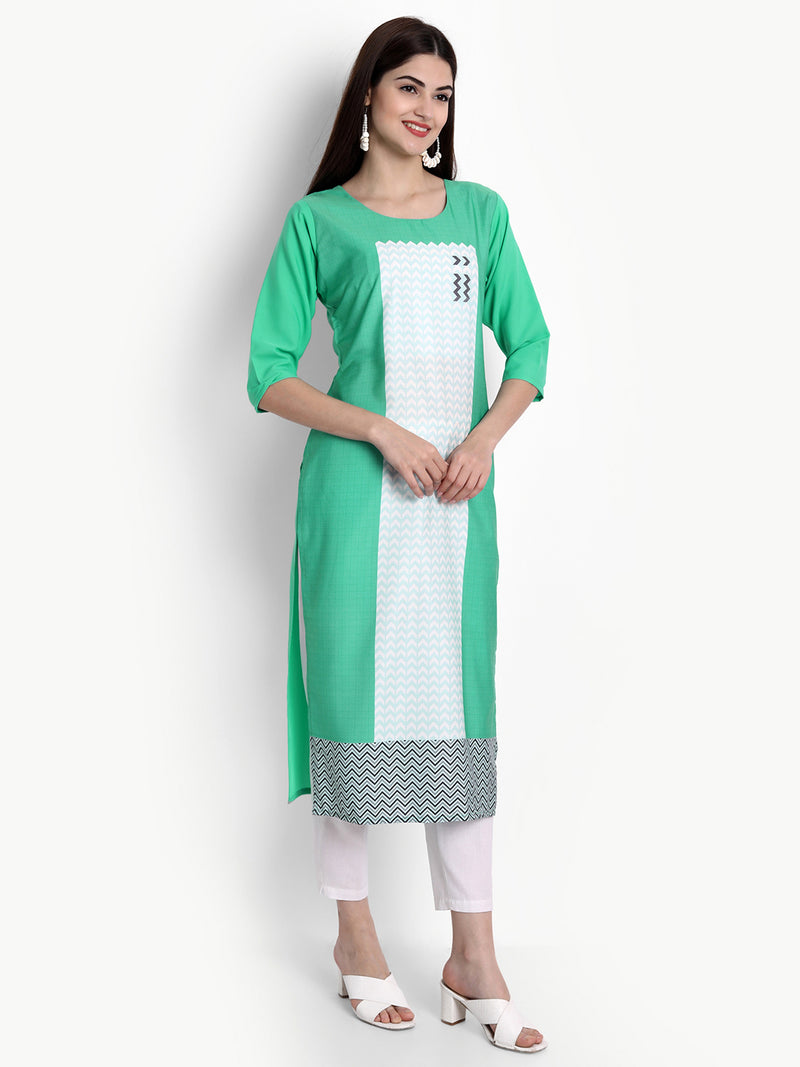 Crepe Green Colour Digital Printed Straight Kurti Only 530288