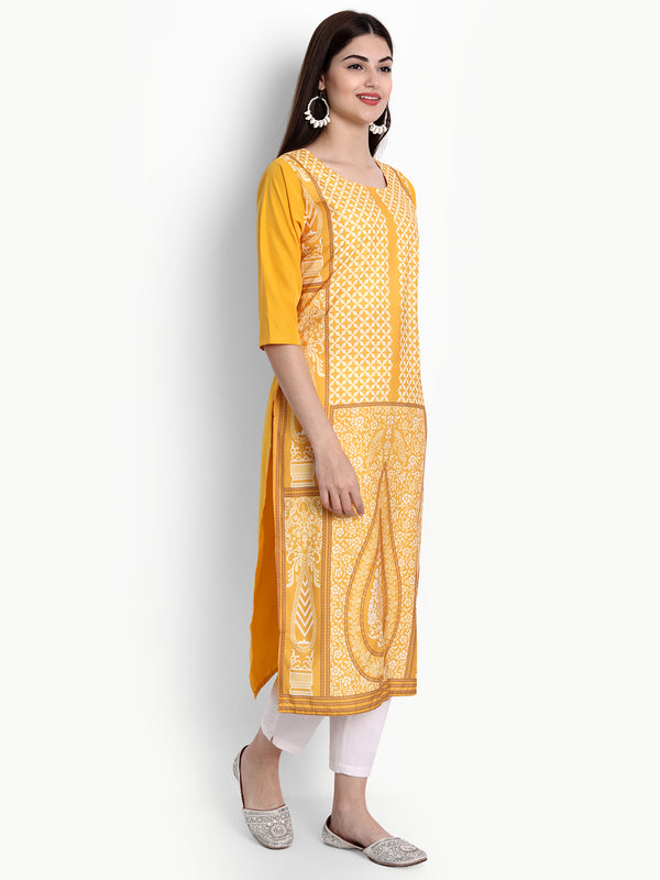 Crepe Yellow Colour Digital Printed Straight Kurti Only 530289