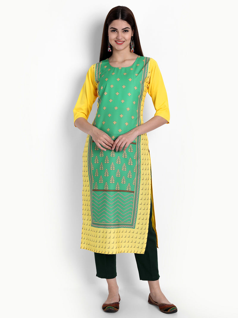 Crepe Yellow&Green Colour Digital Printed Straight Kurti Only 530294
