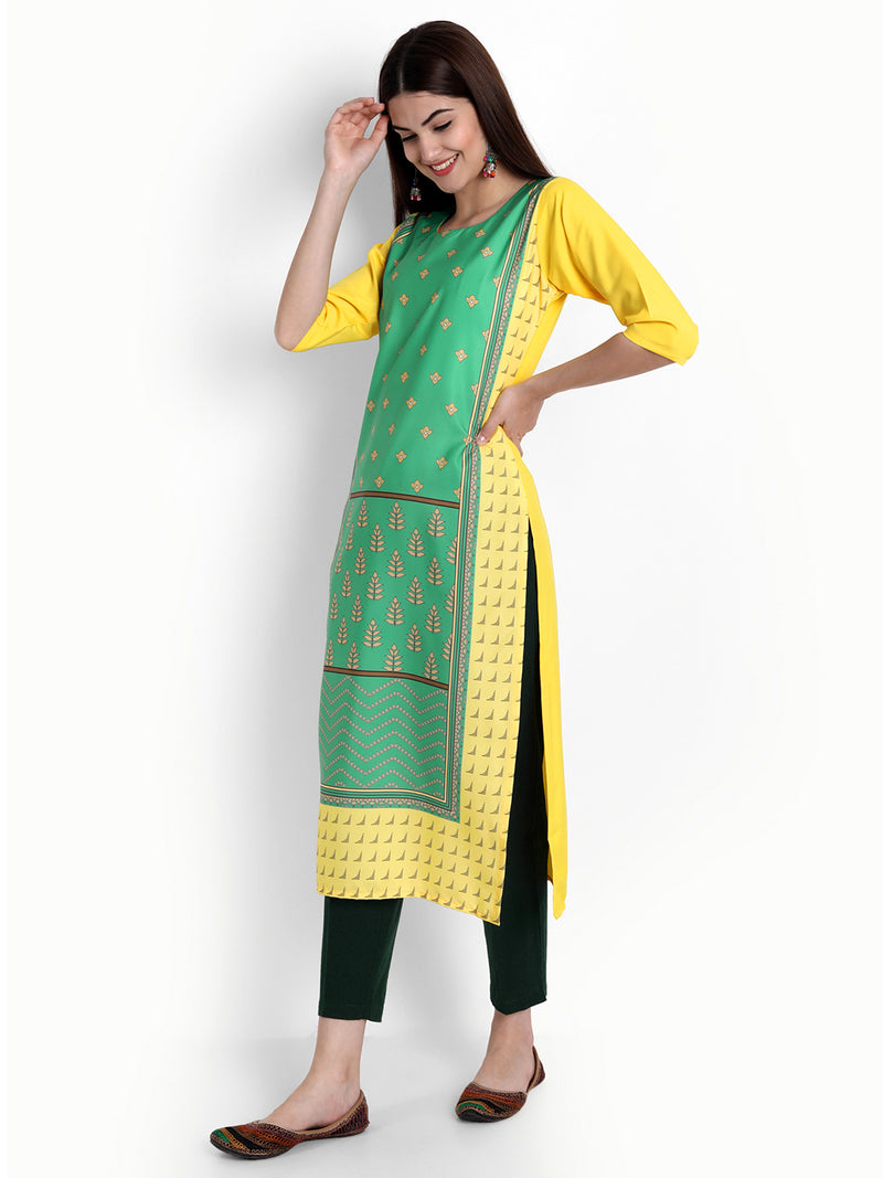 Crepe Yellow&Green Colour Digital Printed Straight Kurti Only 530294