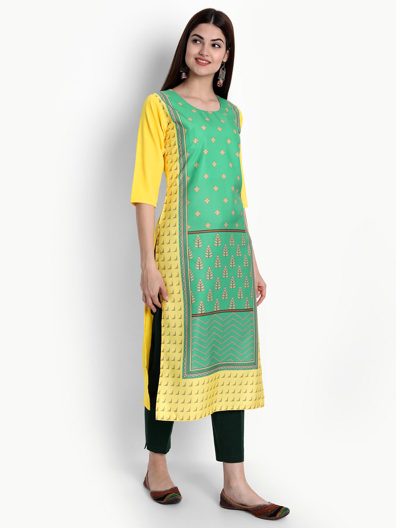 Crepe Yellow&Green Colour Digital Printed Straight Kurti Only 530294