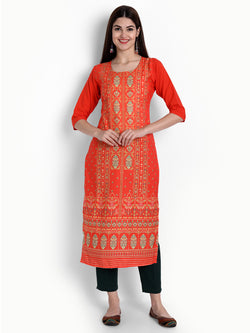 Crepe Red Colour Digital Printed Straight Kurti Only 530295