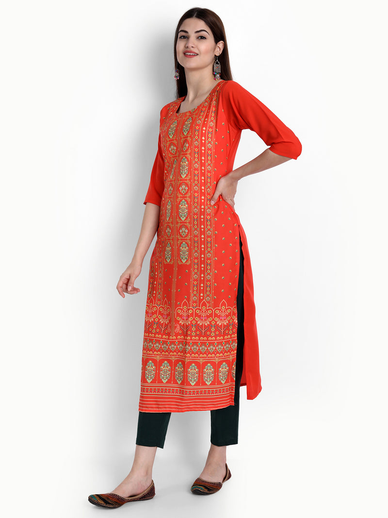 Crepe Red Colour Digital Printed Straight Kurti Only 530295