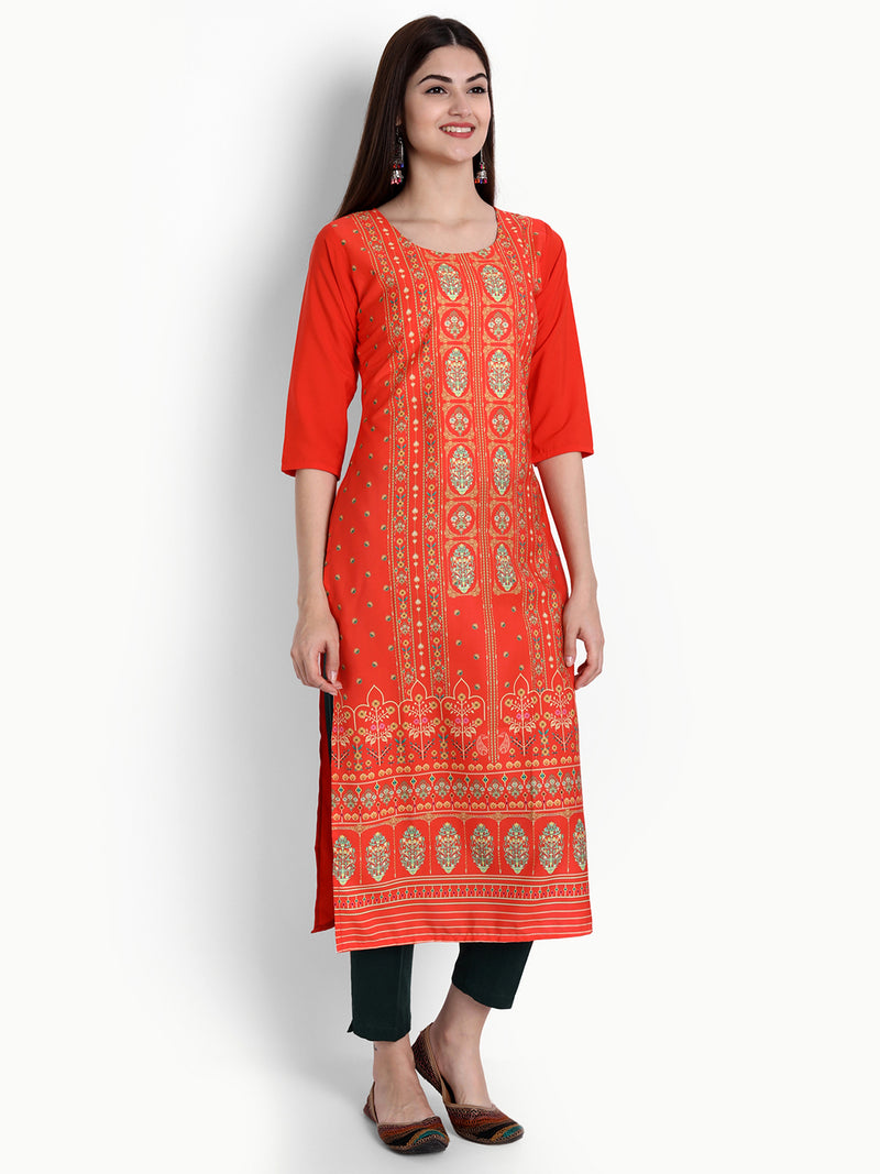 Crepe Red Colour Digital Printed Straight Kurti Only 530295