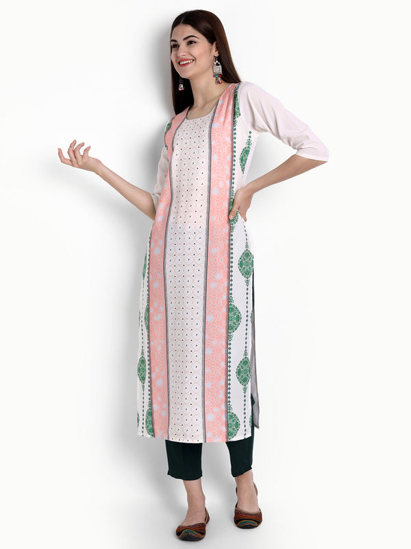 Crepe Pink Colour Digital Printed Straight Kurti Only 530296