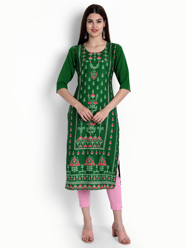 Crepe Green Colour Digital Printed Straight Kurti Only 530297