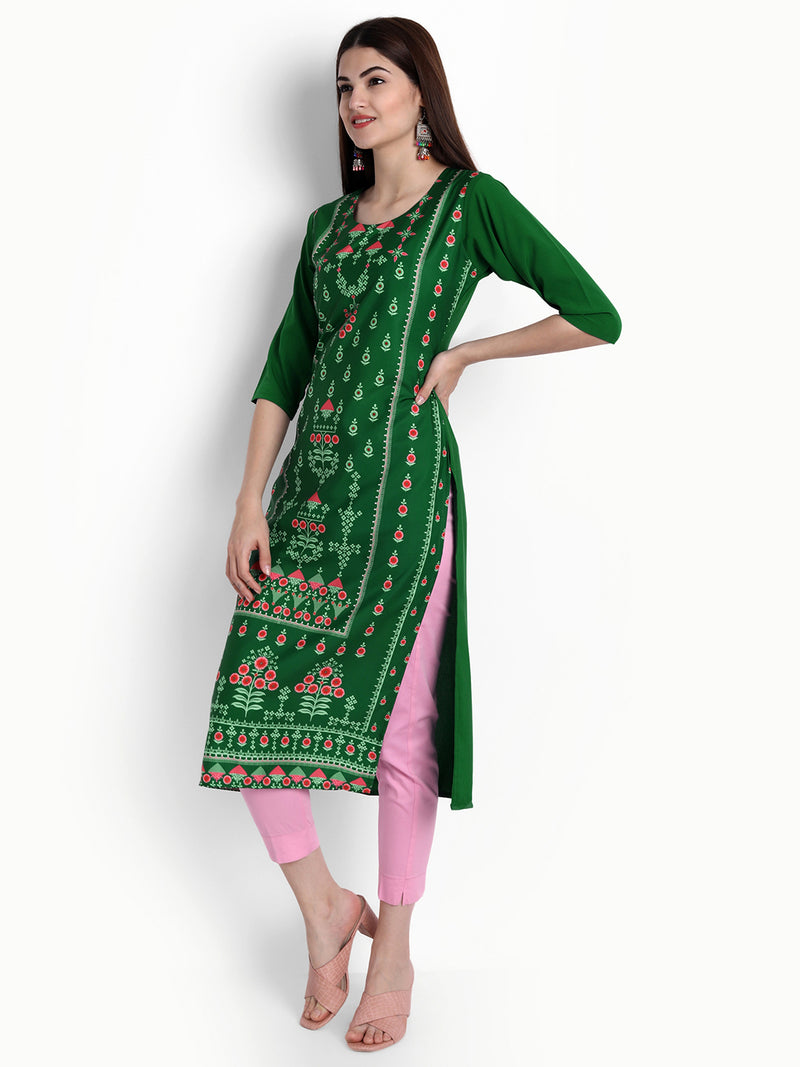 Crepe Green Colour Digital Printed Straight Kurti Only 530297