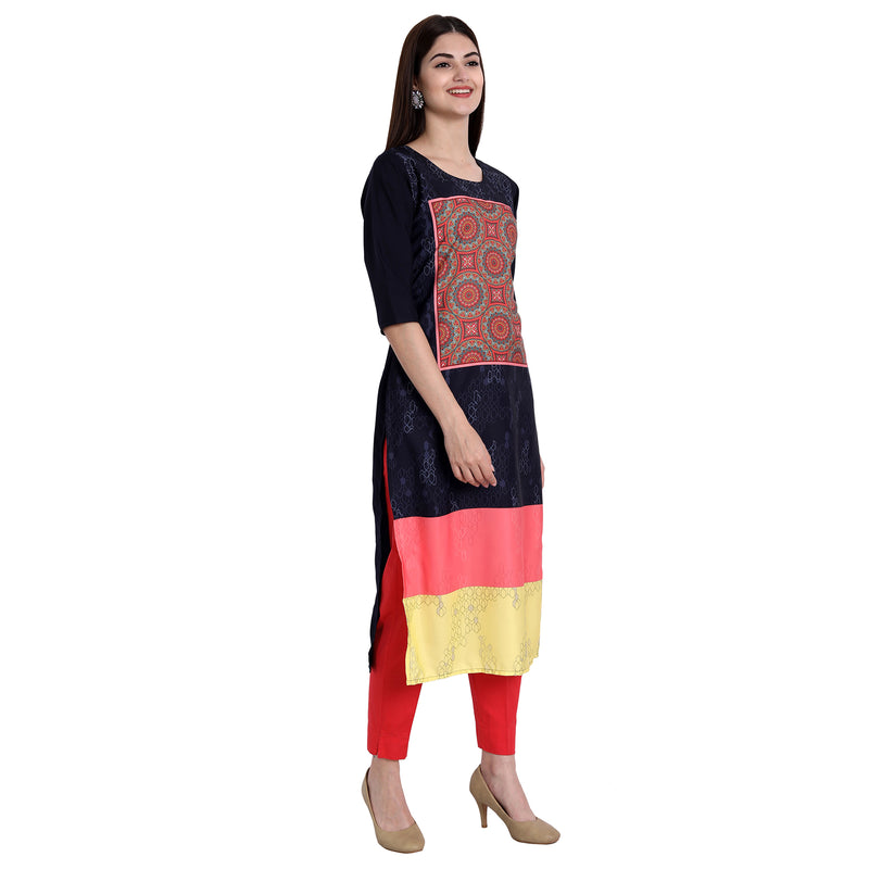 Ethnic Basket Crape Multicolor Knee Length Pack of 4 Kurtas 119-299-054-059