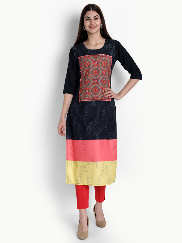 Crepe Black Colour Digital Printed Straight Kurti Only 530299