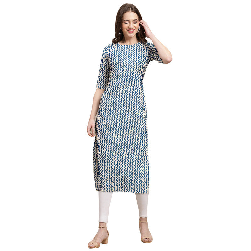 Crepe Blue Colour Digital Printed Straight Kurti Only 530331