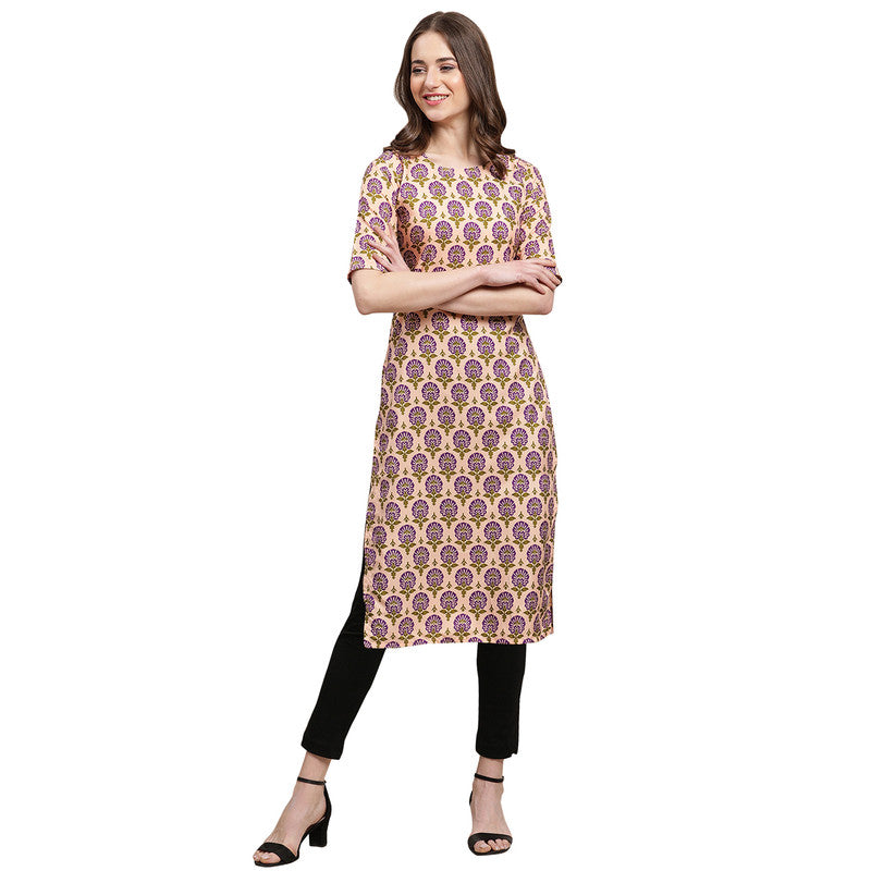 Crepe Beige Colour Digital Printed Straight Kurti Only 530332