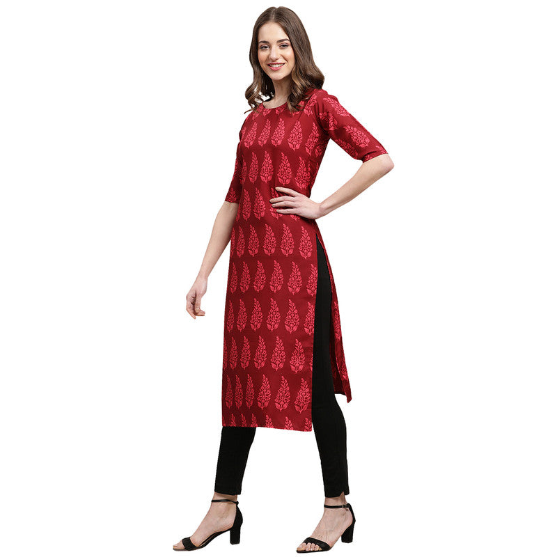 Crepe Maroon Colour Digital Printed Straight Kurti Only 530337