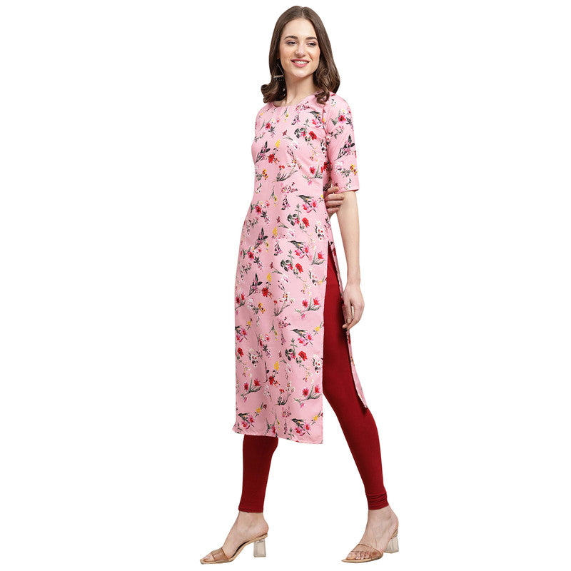 Crepe Pink Colour Digital Printed Straight Kurti Only 530339