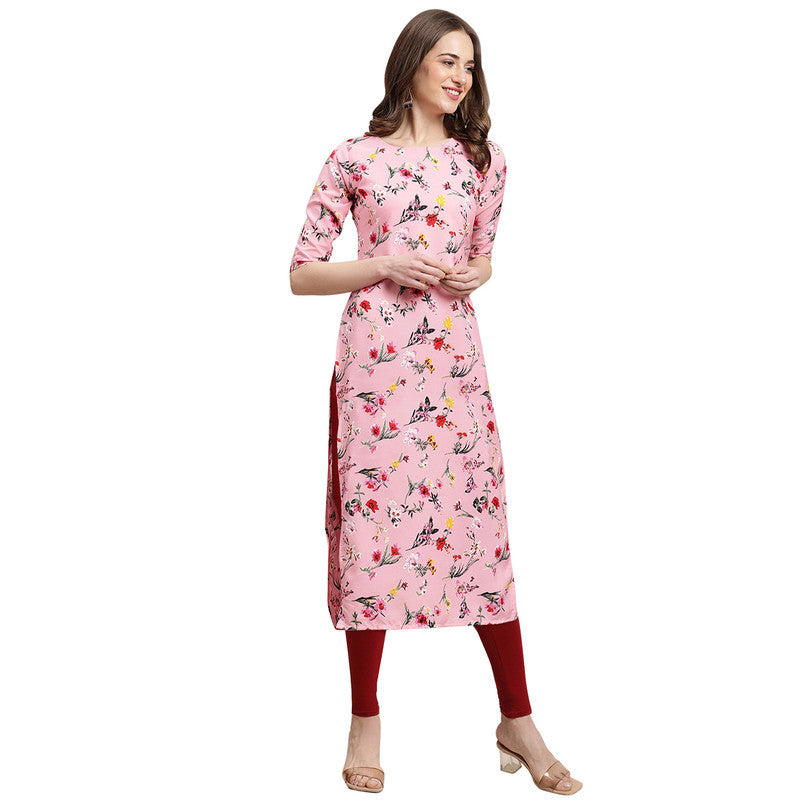 Crepe Pink Colour Digital Printed Straight Kurti Only 530339