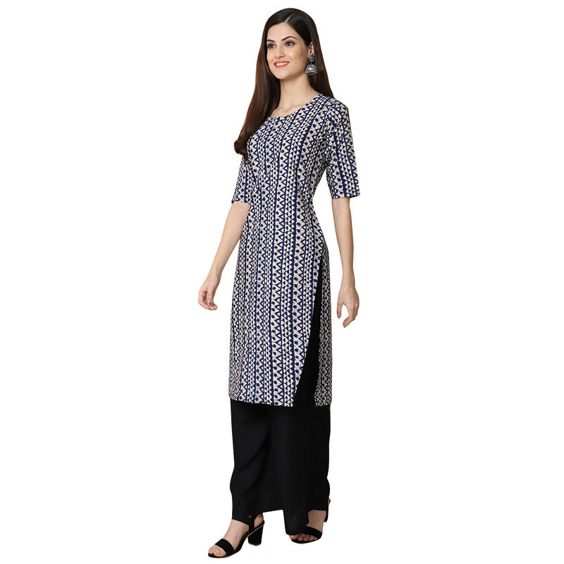 Crepe Blue Colour Digital Printed Straight Kurti Only 530348