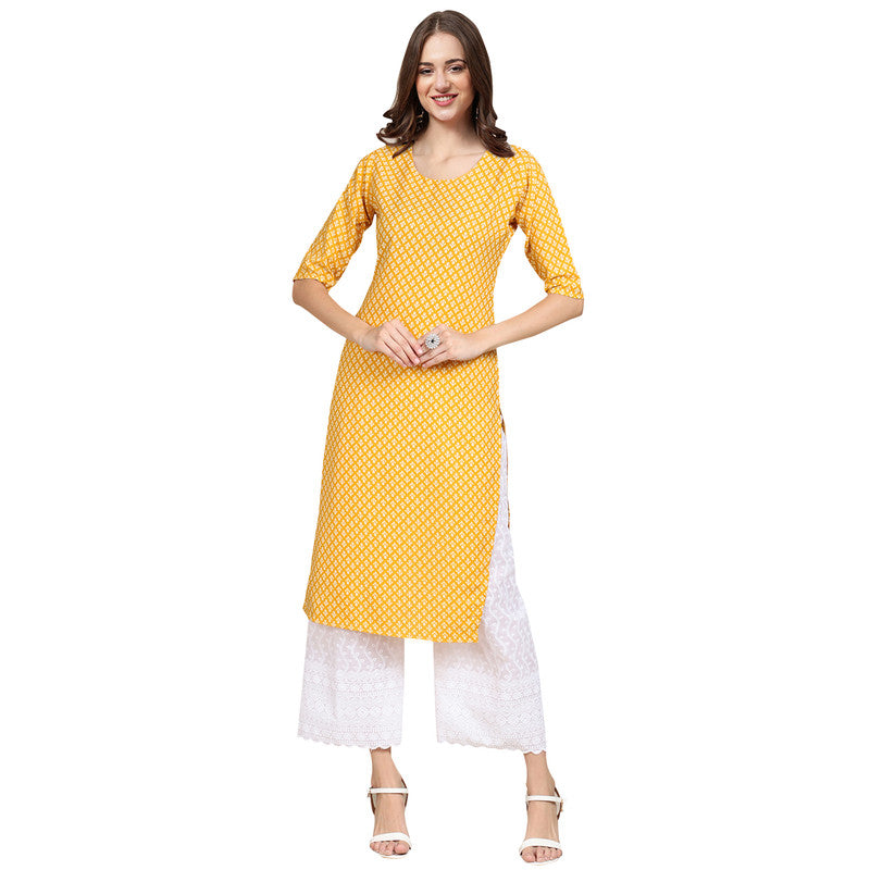 Crepe Yellow Colour Digital Printed Straight Kurti Only 530350