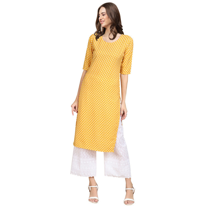 Crepe Yellow Colour Digital Printed Straight Kurti Only 530350