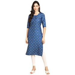 Crepe Blue Colour Digital Printed Straight Kurti Only 530353
