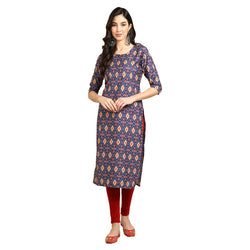 Crepe Blue Colour Digital Printed Straight Kurti Only 530358