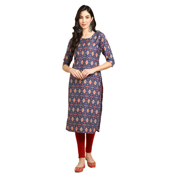Crepe Blue Colour Digital Printed Straight Kurti Only 530358
