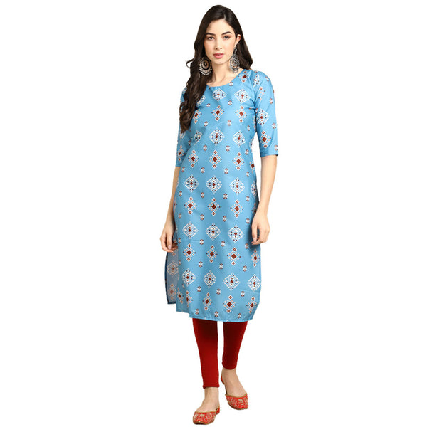 Crepe Blue Colour Digital Printed Straight Kurti Only 530361
