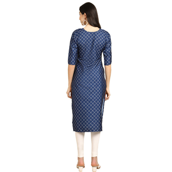 Crepe Blue Colour Digital Printed Straight Kurti Only 530364