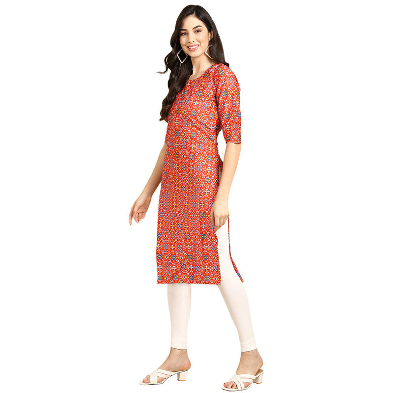 Crepe Red Colour Digital Printed Straight Kurti Only 530365