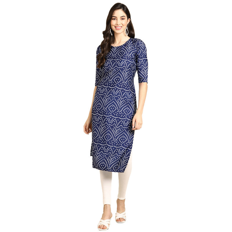 Crepe Blue Colour Digital Printed Straight Kurti Only 530366