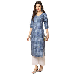 Crepe Blue Colour Digital Printed Straight Kurti Only 530367