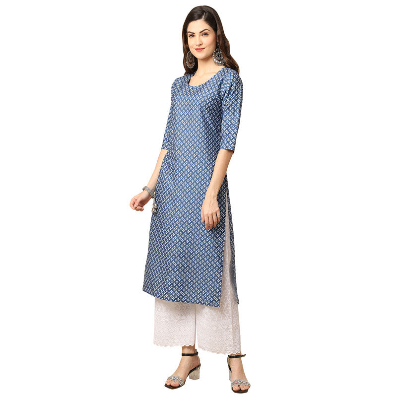 Crepe Blue Colour Digital Printed Straight Kurti Only 530367