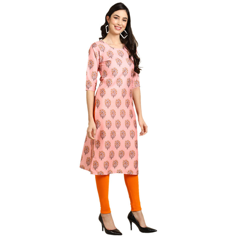 Crepe Pink Colour Digital Printed Straight Kurti Only 530368