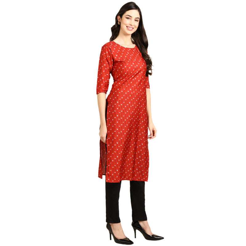 Crepe Red Colour Digital Printed Straight Kurti Only 530370