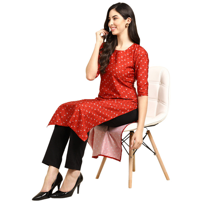 Crepe Red Colour Digital Printed Straight Kurti Only 530370