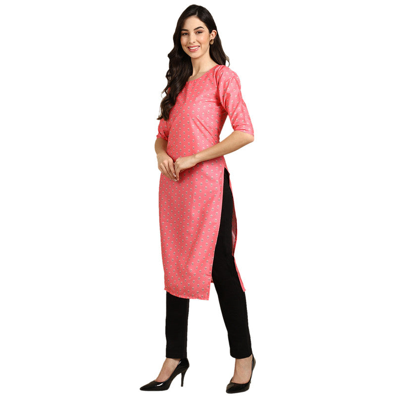 Crepe Pink Colour Digital Printed Straight Kurti Only 530371