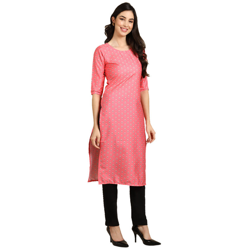 Crepe Pink Colour Digital Printed Straight Kurti Only 530371