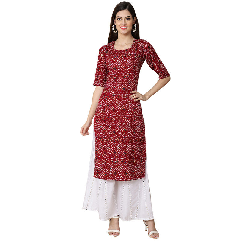 Crepe Maroon Colour Digital Printed Straight Kurti Only 530374