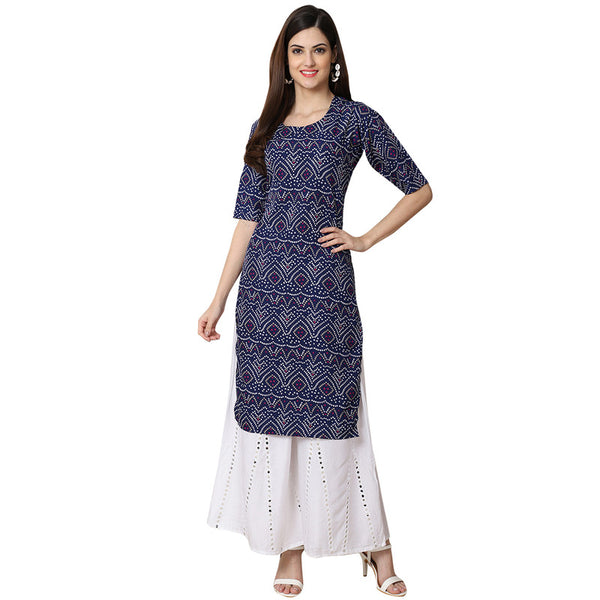 Crepe Blue Colour Digital Printed Straight Kurti Only 530375