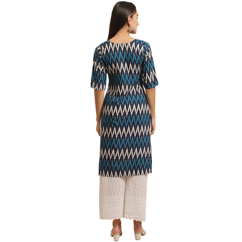 Crepe Blue Colour Digital Printed Straight Kurti Only 530381