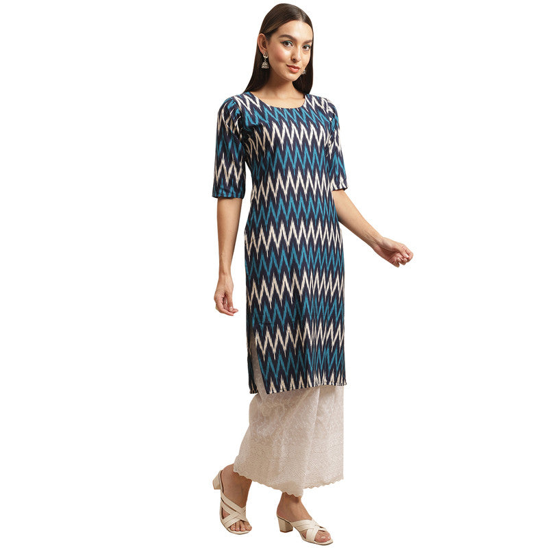Crepe Blue Colour Digital Printed Straight Kurti Only 530381