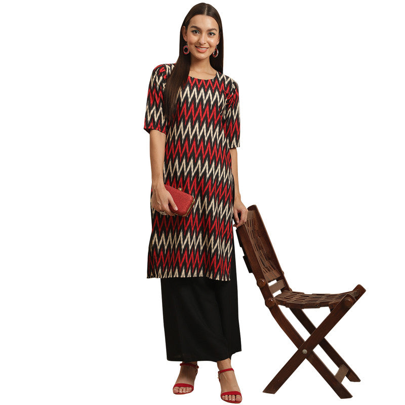 Crepe Red Colour Digital Printed Straight Kurti Only 530382