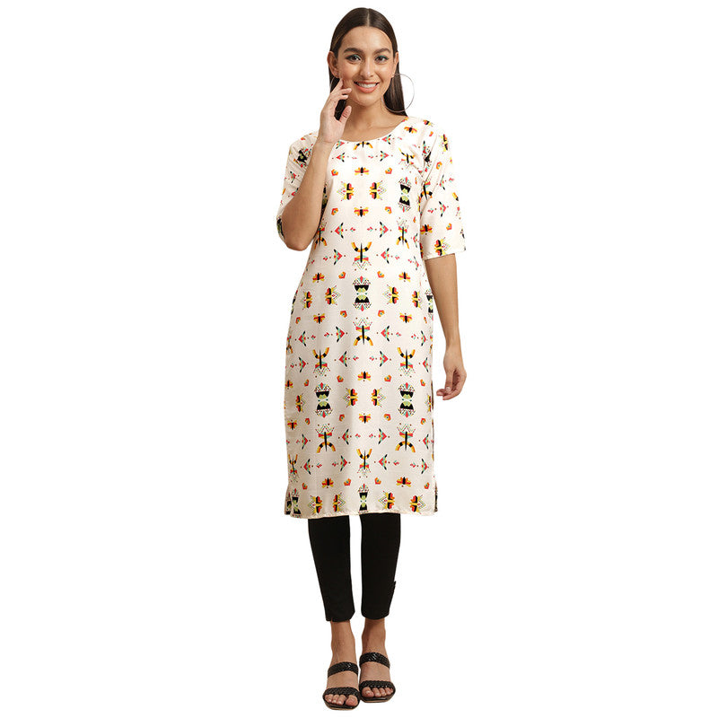 Crepe White Colour Digital Printed Straight Kurti Only 530386