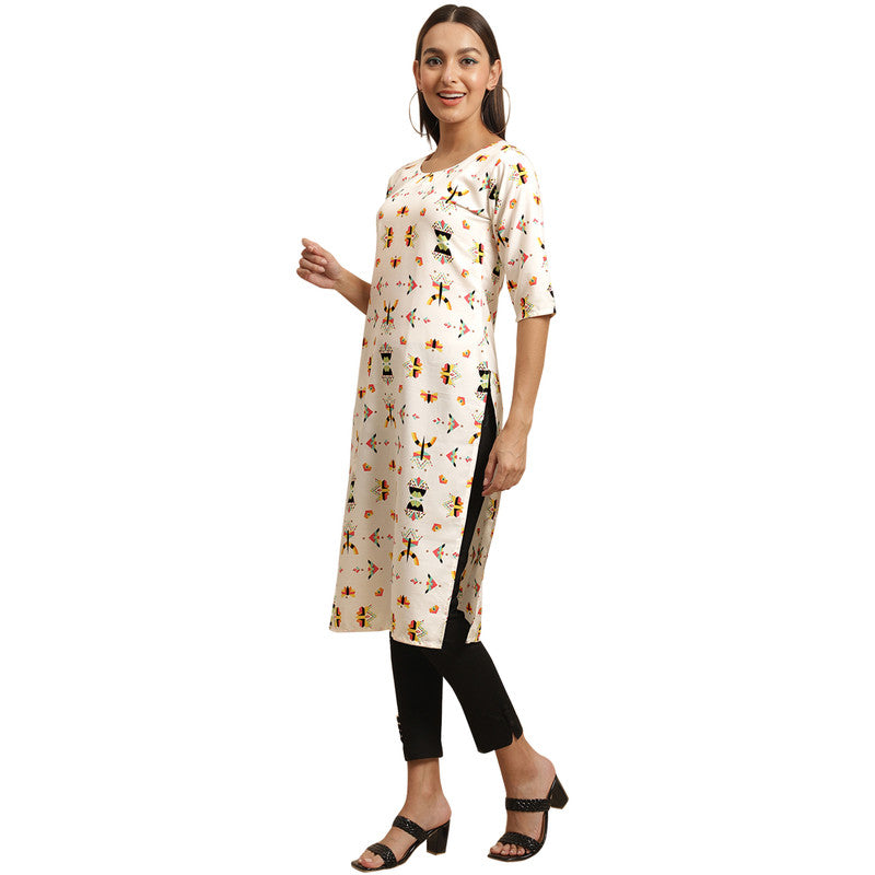 Crepe White Colour Digital Printed Straight Kurti Only 530386