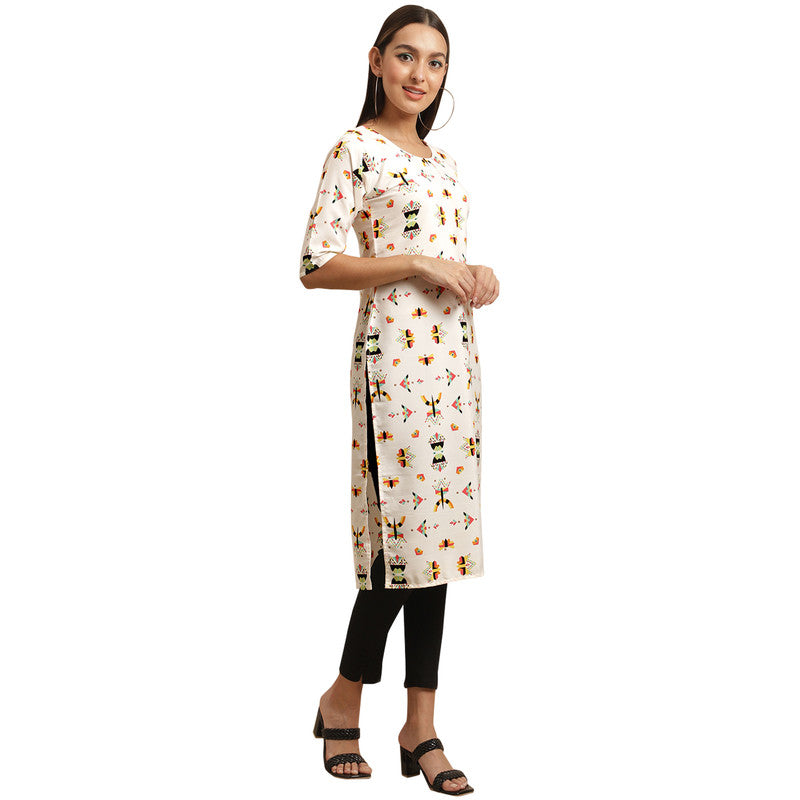 Crepe White Colour Digital Printed Straight Kurti Only 530386