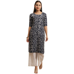 Crepe Dark Blue Colour Digital Printed Straight Kurti Only 530388