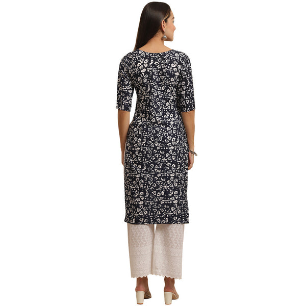 Crepe Dark Blue Colour Digital Printed Straight Kurti Only 530388