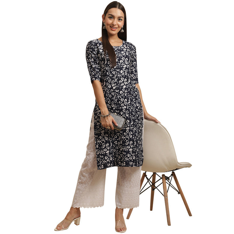 Crepe Dark Blue Colour Digital Printed Straight Kurti Only 530388