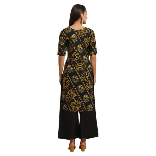 Crepe Black Colour Digital Printed Straight Kurti Only 530390