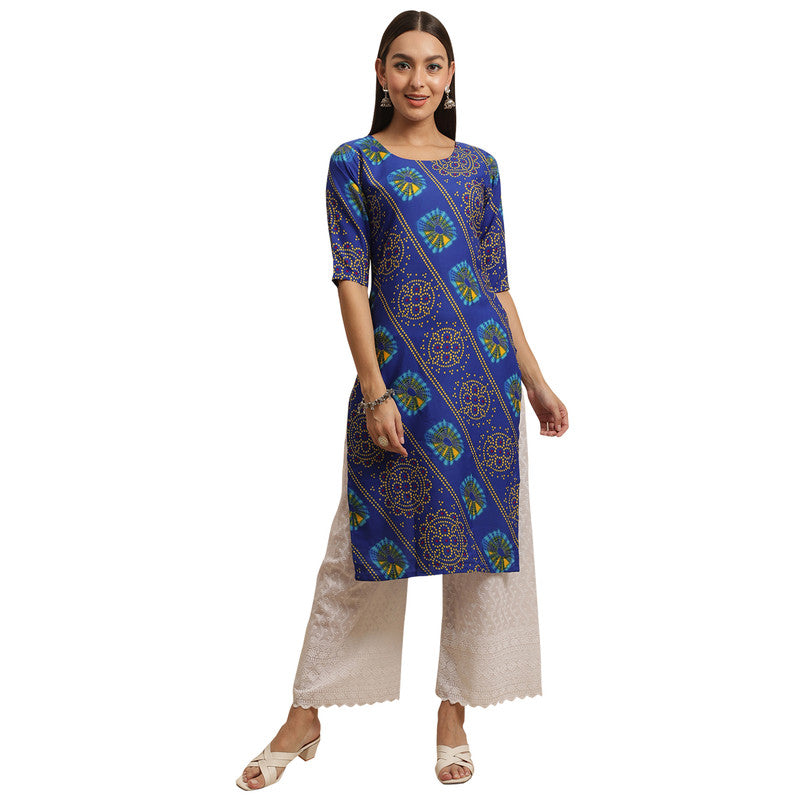 Crepe Blue Colour Digital Printed Straight Kurti Only 530391