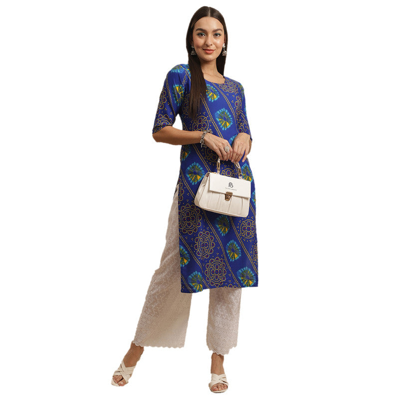 Crepe Blue Colour Digital Printed Straight Kurti Only 530391