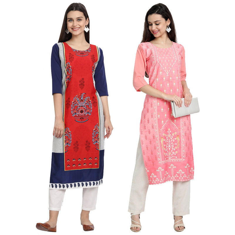 EthnicBasket Crape Multicolor Digital Print Straight Pack of 2 Kurta 530003-530216